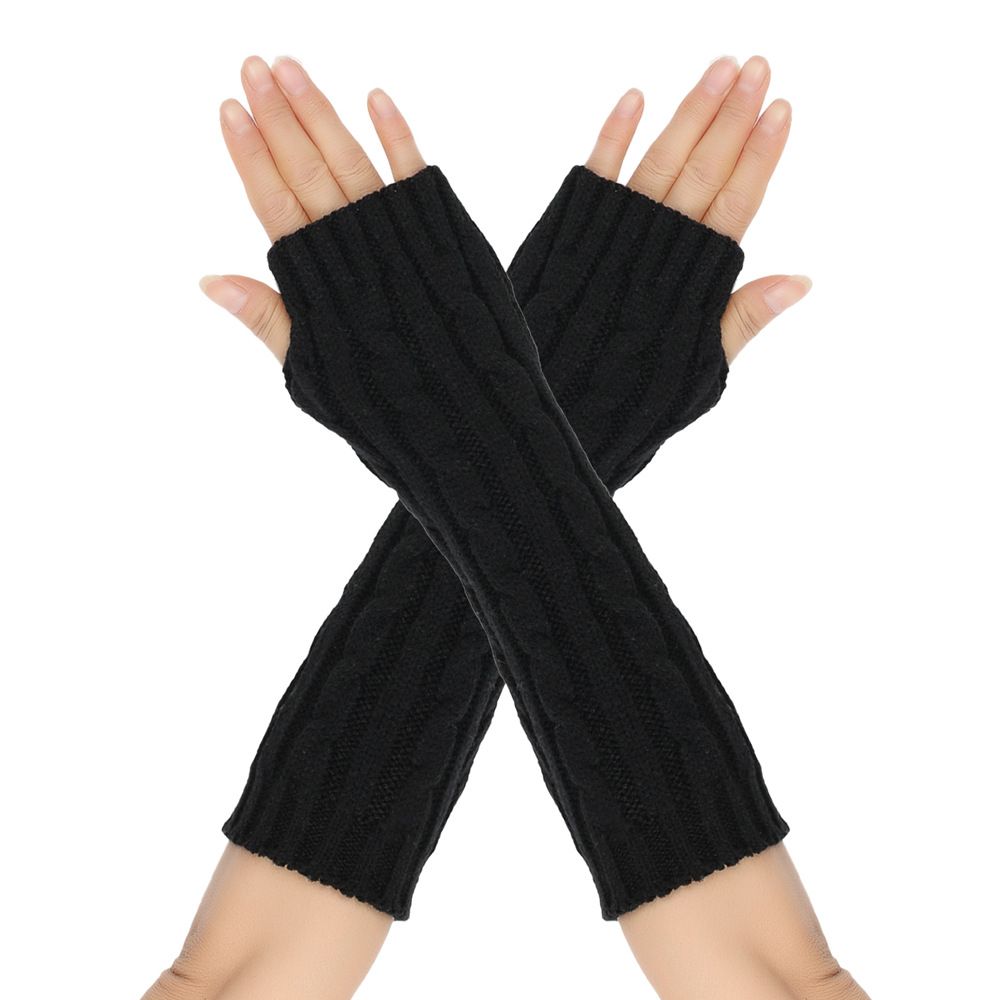 Unisex Twist 8-figure gloves men's and women's same wool fingerless cuff knitted warm medium long_viptrois.com