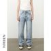 Men's Clothing Denim Retro Washed Blue Ripped Jeans Men's Simple And Versatile Loose Wide Leg Trousers_viptrois.com