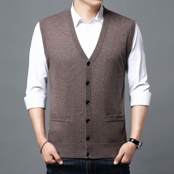 Men's Knit Cardigan Vest - Slim Fit V-Neck Sleeveless Sweater For Casual Wear, Fashion, Multiple Colors & Sizes_viptrois.com