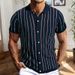 Men's Clothing Summer New Short Sleeved Striped Sweater Fashion Cardigan Knitted Polo Shirt_viptrois.com
