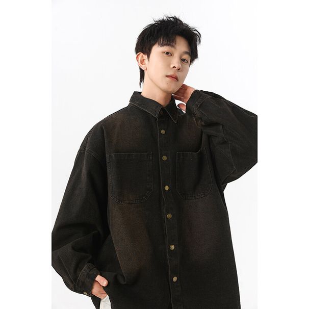 Denim Loose Plus Size 2025 Spring And Autumn American Workwear Shirt Casual Jacket Men_viptrois.com