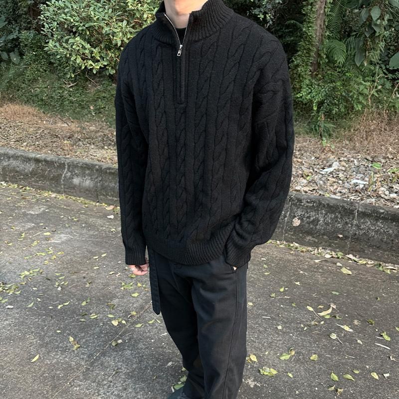 Men's Half-Zip Sweater – Cable Knit Oversized Pullover (M-XXXL, Vintage-Inspired Unisex Design For Couples & Streetwear)_viptrois.com