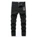 Kid's Clothing Boys' Pure Black Embroidered Ripped Elastic Denim Pants For Middle And Large Children Four Seasons_viptrois.com