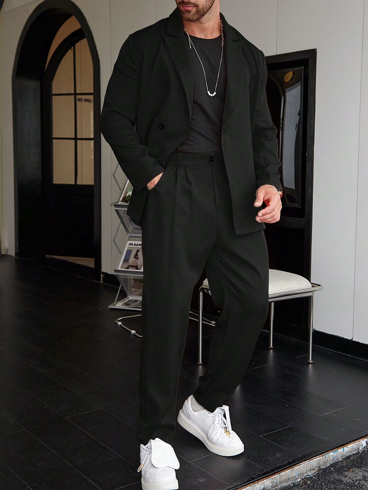 Men's Clothing Simple Solid Color European Style Slim Button Suit Long Sleeve Jacket Trousers Two Piece Suit WL008+MR7_viptrois.com