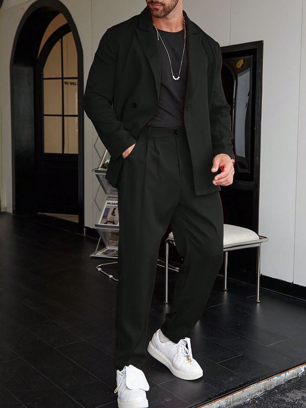 Men's Clothing Simple Solid Color European Style Slim Button Suit Long Sleeve Jacket Trousers Two Piece Suit WL008+MR7_viptrois.com