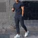 Men's Solid Color Casual Round Neck Short Sleeve Sports T Two-piece Suit_viptrois.com