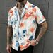 Men's Short Sleeve Shirt With Tie-Dye Lotus Print - Casual Button Up Shirt, Breathable Polyester, Slim Fit_viptrois.com