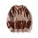 Men's Stylish Jacquard Knit Sweater - Loose Fit Round Neck Long Sleeve Pullover For Teens & Adults (Black/White, Grey/Black, Cream/Brown, Blue/White)_viptrois.com