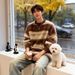 Retro Mohair Round Neck Sweater, Contrasting Striped Knit Sweater, Couple Jacket_viptrois.com