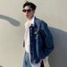 China-Chic Hip Hop Pleated Fashion Irregular Denim Men's High Street Versatile Casual Loose Couple Jacket_viptrois.com