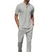 Men's Waffle Knit Zip-Up Short Sleeve & Long Pants Set - Lightweight Breathable Casual Outfit For Summer, Spring, Fall (Black/White/Grey/Blue/Khaki)_viptrois.com