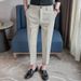 Summer Men's Casual Cropped Trousers Solid Color Slim Fit Versatile Light Business Casual Bottoms for Men_viptrois.com