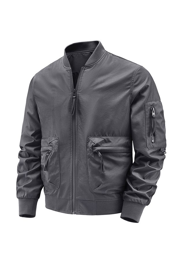 Men's Slim Baseball Jacket – Lightweight Stand Collar | Workwear & Casual | Grey/Black/Army Green/Blue | Sizes M-5XL_viptrois.com