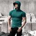 Men's Clothing Spring And Summer New Fitness Leisure Sports Running Exercise Solid Color Quick Drying Elastic Hooded Slim Short Sleeved T Shirt_viptrois.com
