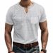 American Style Summer Men's Linen Bamboo Loose Breathable Casual V-neck INS Quick-dry Short Sleeve T-shirt_viptrois.com