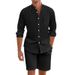 Men's Clothing Ferris Wheel Men's Summer Two Piece Cotton And Linen Button Down Shirt Long Sleeved Shorts Cardigan Beach Suit_viptrois.com