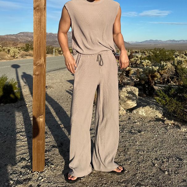 Men's Clothing New Sleeveless Round Neck Vest Spring And Summer Casual Loose Trousers Two Piece Suit Men's Clothing_viptrois.com