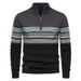 Men's Half-Zip Cotton Sweater - Slim Fit, Stand Collar, Color-Blocked Knit, High Elasticity (Navy/Khaki/Gray/White/Denim Blue)_viptrois.com