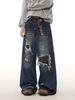 Men's Clothing Wasteland Style Dirty Dyed Hole Jeans Men's Summer High Street Vibe Flared Straight Casual Loose Pants_viptrois.com