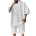2024 Men's Summer New Jacquard Plaid Short Sleeved T-shirt Loose Oversized Straight Leg Casual Shorts Set_viptrois.com