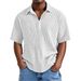 Men's Clothing New Double Layer Crepe Lapel Button Short Sleeved Casual Versatile Shirt_viptrois.com