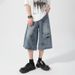 Wahed Graffiti Denim Short For Men, Summer Thin Mid-Length American Street Style Veratile Looe Straight Cropped_viptrois.com