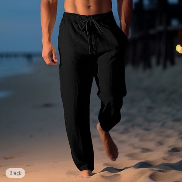 Men's Clothing Cotton And Linen Trousers Summer Trousers Beach Pants Drawstring Elastic Waist Straight Simple Comfortable Breathable Casual Daily_viptrois.com