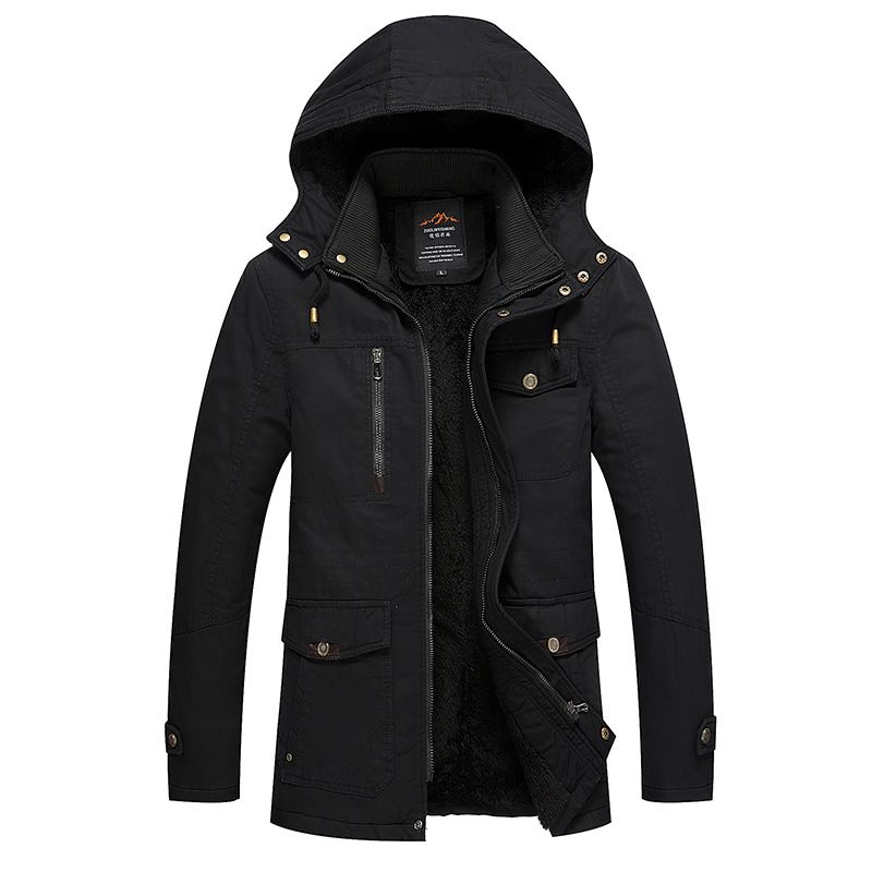 Men's Vintage Workwear Jacket – Heavyweight Fleece-Lined Winter Coat With Water-Repellent Finish (Black/Khaki/Army Green)_viptrois.com