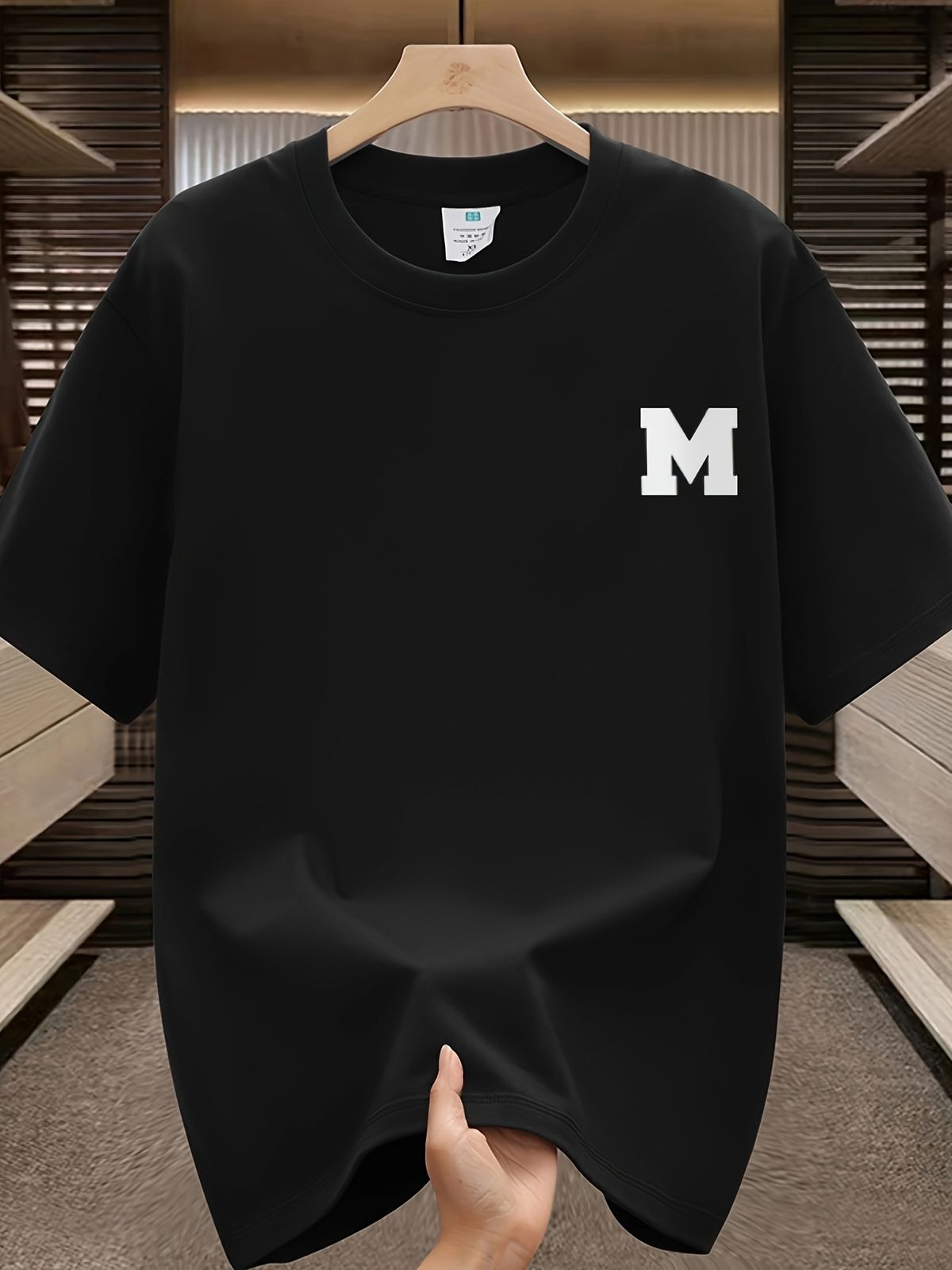Maglietta Uomo 180g Cotone Pesante Stampa Lettera M Evidente, Tessuto Traspirante Confortevole, Modello Versatile Per Outfit Quotidiani Estivi Casual_viptrois.com
