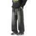 Relaxed Fit Straight Leg Men's Jeans - Classic Vintage Washed Denim Trousers For Casual Wear Breathable Cotton-Blend Fabric_viptrois.com