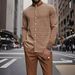 Men's Long Sleeved Shirt Set Y2 Ethnic Style Stand Collar Fashionable Striped Print New Autumn Collection_viptrois.com