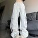 Men's Clothing Autumn and winter straight loose sweatpants casual sports pants embroidered retro multi pocket design overalls for men and women_viptrois.com