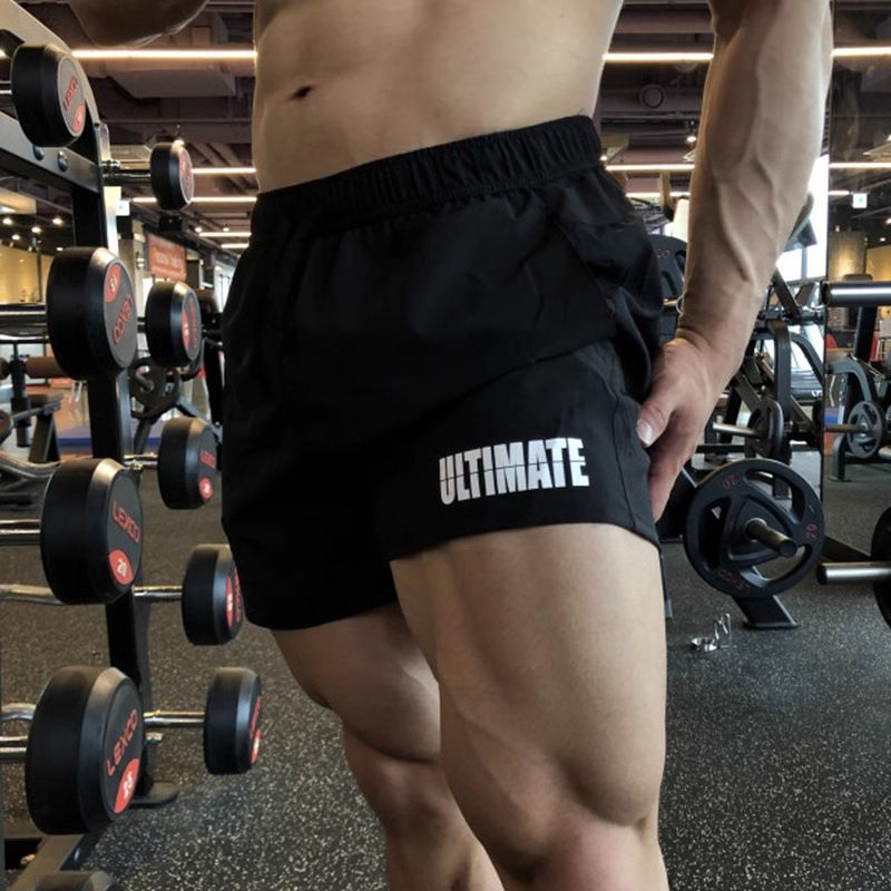 Men's Athletic Muscle Fitting Shorts Quick Drying Breathable Stretchy 3/5 Length Trendy Brand Black For Weightlifting And Squatting_viptrois.com