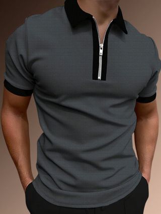 Men's Contrast Color Short-Sleeve Polo Shirt – Breathable Half-Zip Streetwear Tee (White/Black/Pink/Red/Blue/Charcoal/Brown) – S-XXL_viptrois.com