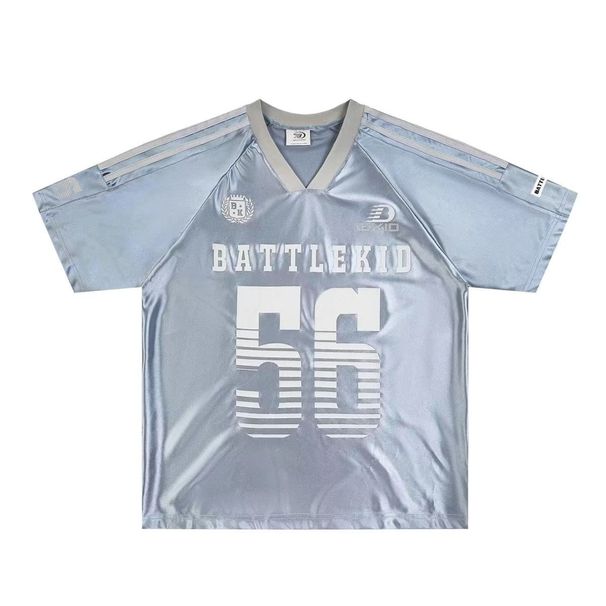 American Hiphop Contrasting Color V Letter Print Collar Short-sleeved T-shirt Men's And Women's Loose And Versatile Sports Jersey Half-sleeved Tide_viptrois.com