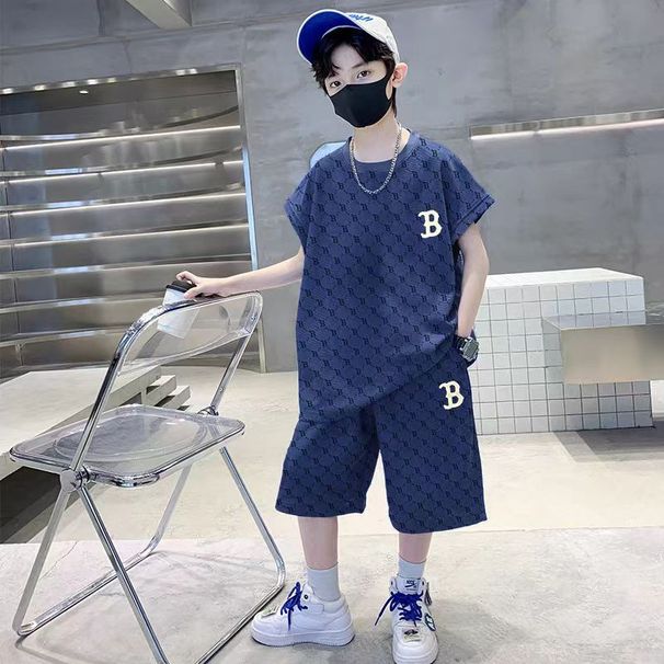 Mother & Kids Boys Sleeveless Casual Loose Letter Suit Two Piece Suit_viptrois.com