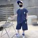 Mother & Kids Boys Sleeveless Casual Loose Letter Suit Two Piece Suit_viptrois.com