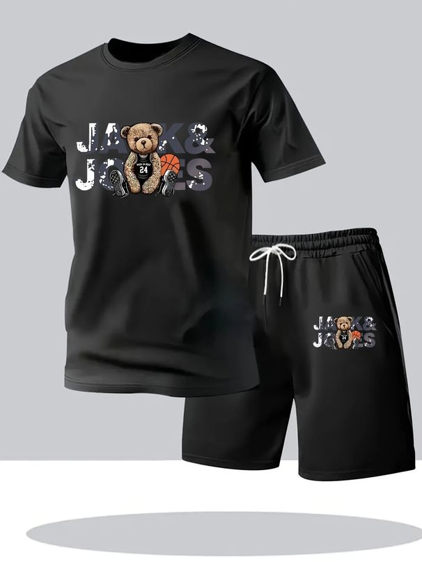 Men's Halloween Short Sleeve Fashion Casual Suit Trendy Set T-Shirt And Mesh Shorts Plant Pattern Comfortable Streetwear_viptrois.com