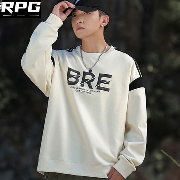 Spring And Autumn Sweater Men's New Loose Casual Versatile Simple Handsome Korean Version Sweater Trendy T-shirt Top_viptrois.com