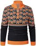Men's Christmas & Halloween Knit Sweater, Festive Polo Long-Sleeve Top With Reindeer, Pumpkin & Snowflake Jacquard, Breathable Acrylic Pullover_viptrois.com