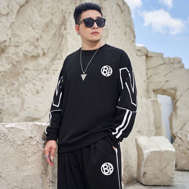 Men's Clothing Spring And Autumn Large Size Sweatshirt Trousers Sports Suit Men's Trendy Fat Plus Size Loose Slim Two Piece Suit_viptrois.com