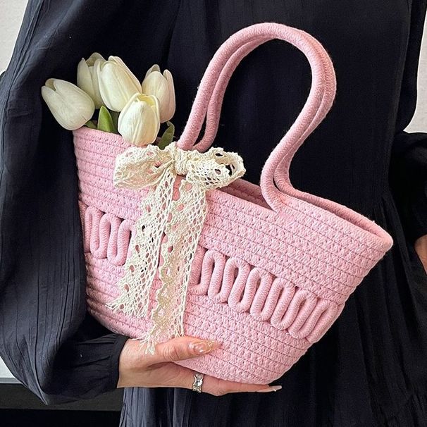 Women's Handle Bags Elegant Bow Straw Woven Bag, Women's Casual Woven Bucket Bag, Single-shoulder Tote Bag_viptrois.com