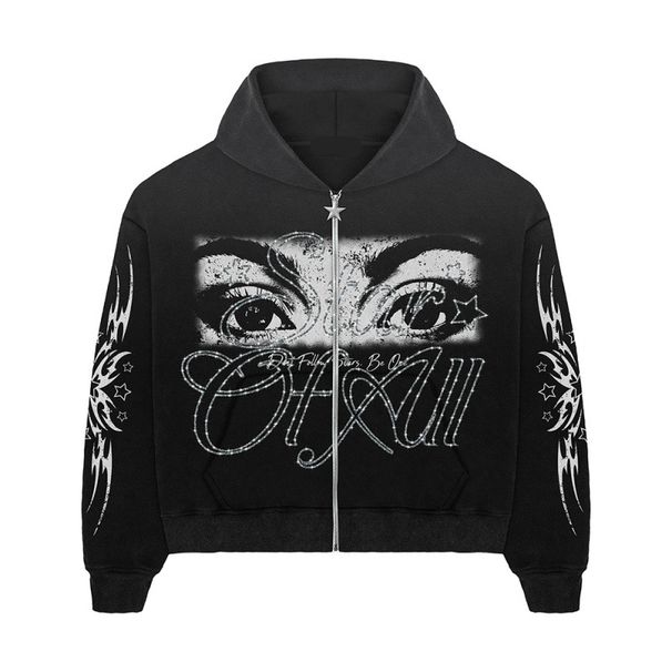 Men's Clothing Wholesale Personalized Printing Hot Diamond Zipper Sweatshirt Long Sleeve Pullover Hoodie Retro Jacket Street Trend_viptrois.com
