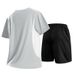 Men's Summer Ice Silk Suit Color Block Round Neck T-Shirt Quick Drying Plus Size Short Sleeve Two Piece Set_viptrois.com