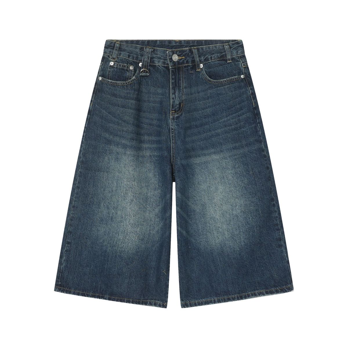 Nirben Denim Retro Raw Color Shorts Men's Summer Loose Wide Leg Capri Pants Cool Fit_viptrois.com