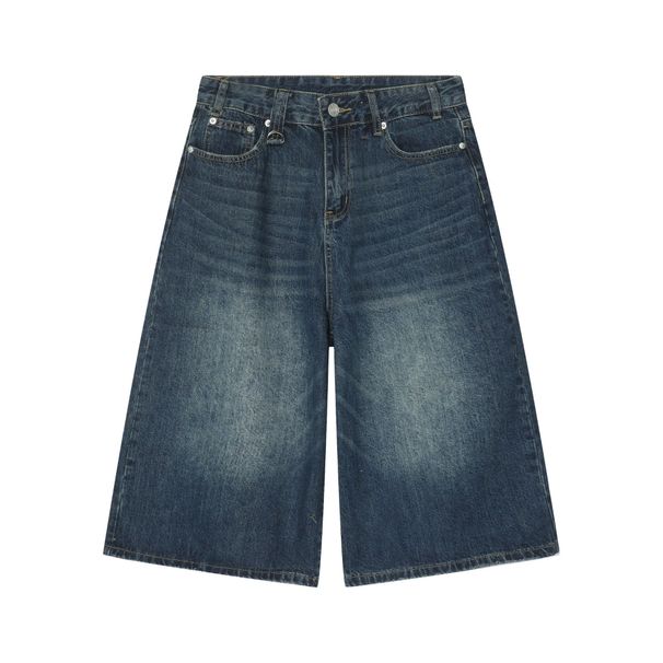 Nirben Denim Retro Raw Color Shorts Men's Summer Loose Wide Leg Capri Pants Cool Fit_viptrois.com