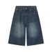 Men's Clothing Summer Loose Silhouette Washed Retro Distressed Three Quarter Straight Denim Shorts For Men_viptrois.com