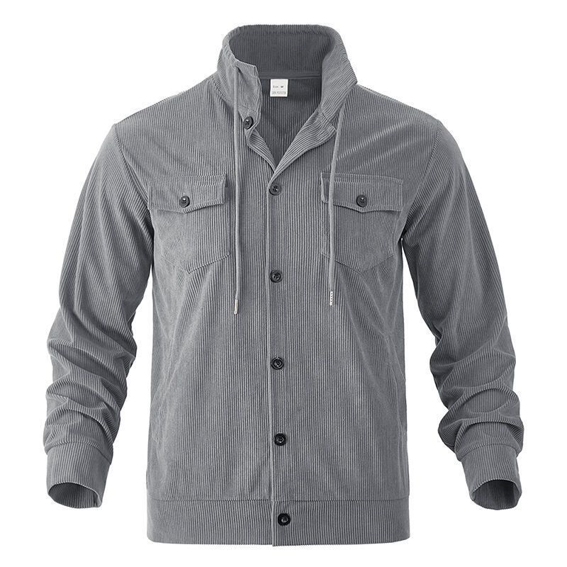 Autumn American Heavy Corduroy New Simple Versatile Multi Pocket Long Sleeved Stand Up Collar Jacket Men's Clothing_viptrois.com