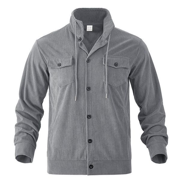Autumn American Heavy Corduroy New Simple Versatile Multi Pocket Long Sleeved Stand Up Collar Jacket Men's Clothing_viptrois.com