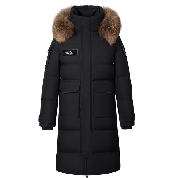 Men's Clothing Long Down Coat With Raccoon Fur Hood - 90% White Goose Down, Waterproof & Windproof, Ultra-Warm Winter Parka For Extreme Cold_viptrois.com
